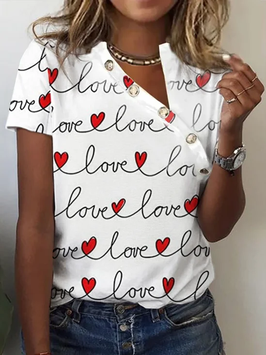 Jersey Casual Loose Heart/Cordate T-Shirt