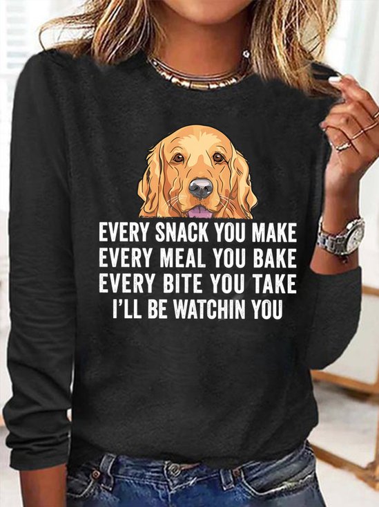 Women's Every Snack You Make Every Meal You Bake Every Bite You Take I'll Be Watching You Funny Graphic Printing Crew Neck Regular Fit Casual Shirt