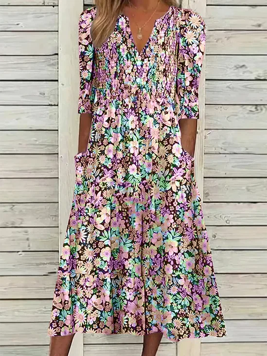 Floral V neck Casual Half sleeve Dress
