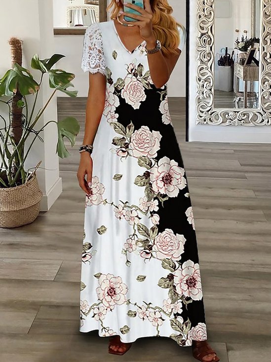 Casual Floral Loose Jersey Dress
