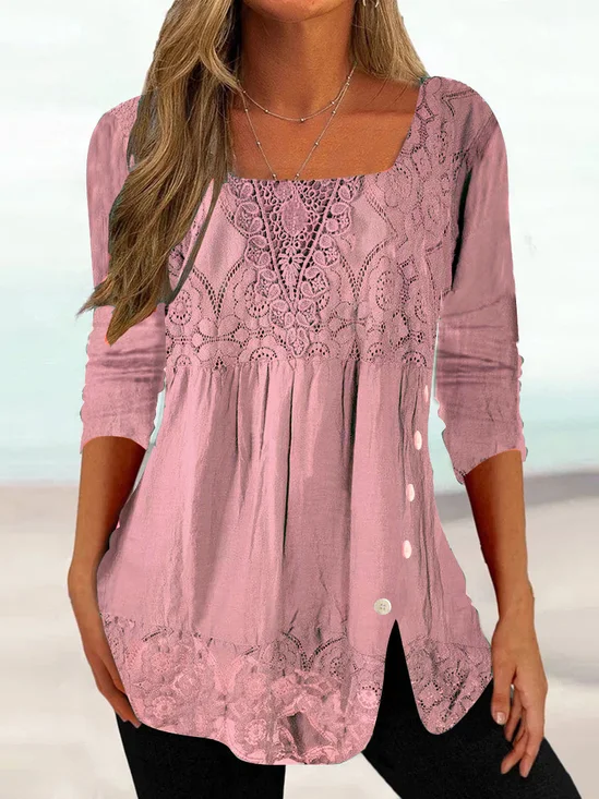 Square Neck Regular Fit Casual Plain Top Shirts