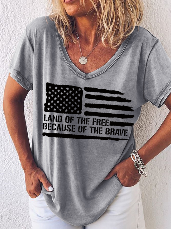 Women's Word Land Of The Free Because Of The Brave American Flag Loose Shirt