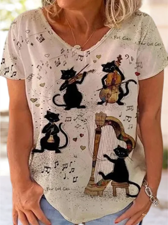 Plus Size Casual Cat Knitted Loose T-Shirt