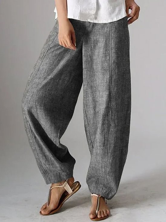 Natural Casual Plain Linen Pants for Women