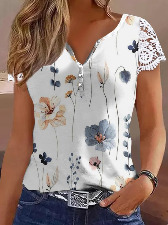 Jersey Floral Loose Lace Casual Shirt