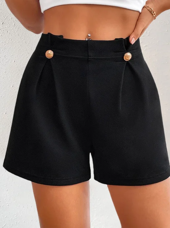 Casual Buttoned  Plain Shorts