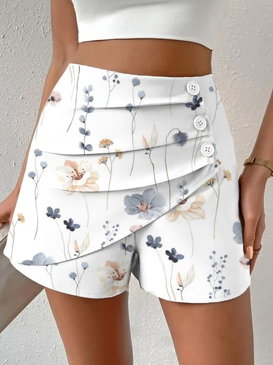 Loose Buttoned Casual Floral Shorts