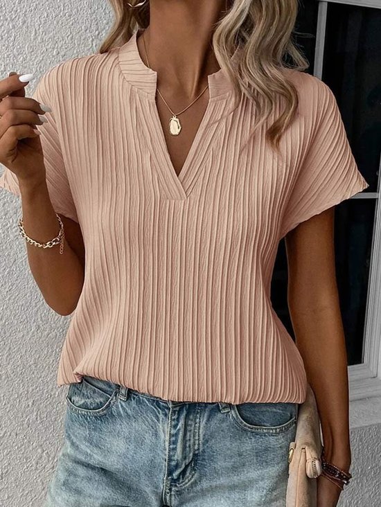 Plus Size Striped V Neck Casual Loose Short Sleeve T-Shirt