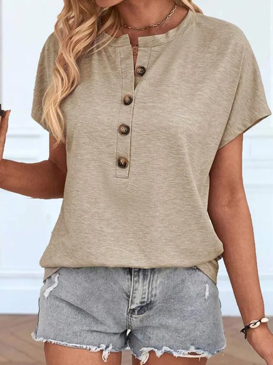 Plus Size Casual Loose Half Open Collar T-Shirt