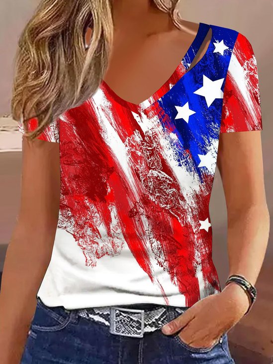 America Flag Casual V Neck Independence Day Shirt