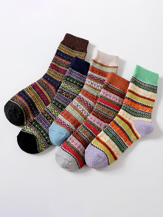 Ethnic Pattern Wool Rabbit Blend Thermal Socks