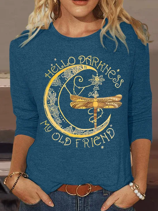 Women's Hello darkness my old friend Painting Casual Cotton-Blend Dragonfly Long Sleeve Shirt