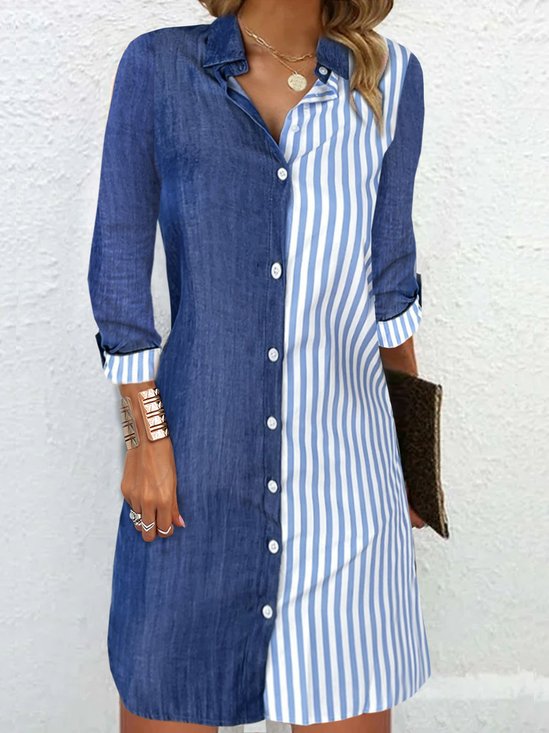 Casual Striped Buckle Loose Dress