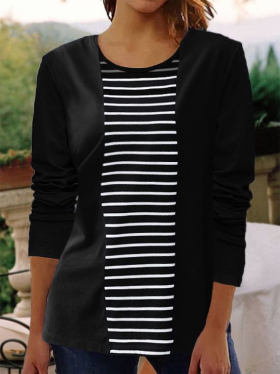 Casual Striped Crew Neck T-Shirt