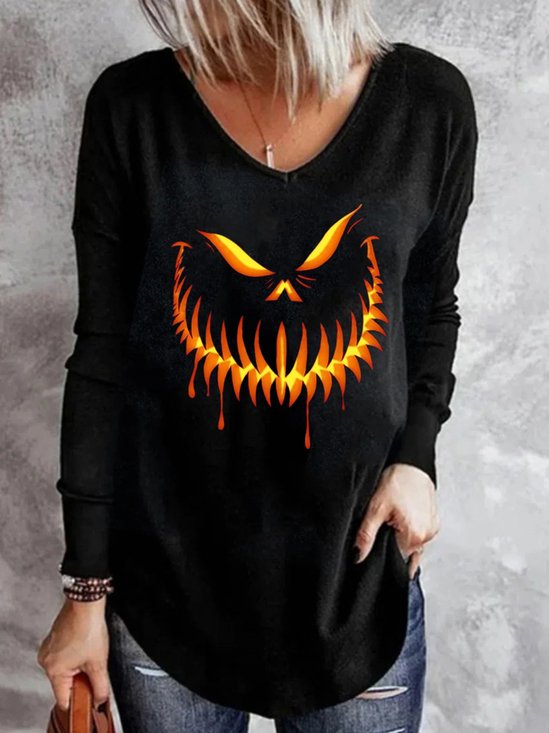 Loose V Neck Casual Halloween T-Shirt