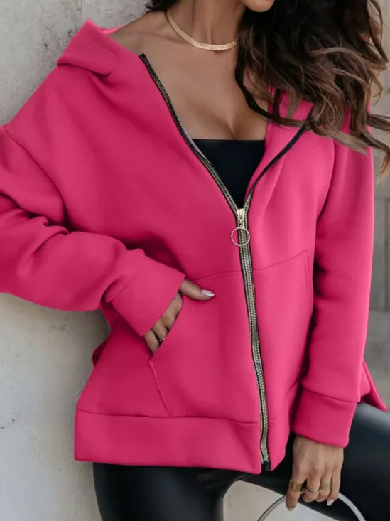 Casual Plain Hoodie Loose Jacket