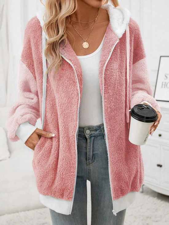 Fluff/Granular Fleece Fabric Casual Loose Teddy Jacket