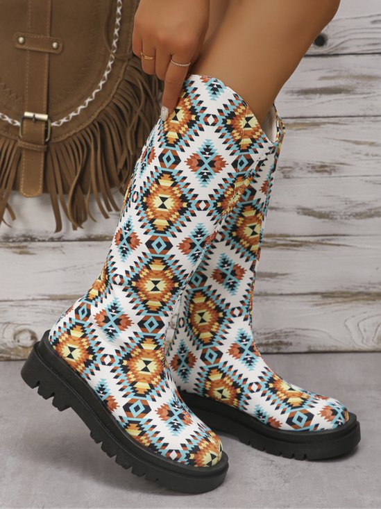 Ethnic Printed Wearable Slip On Mid-calf Boots