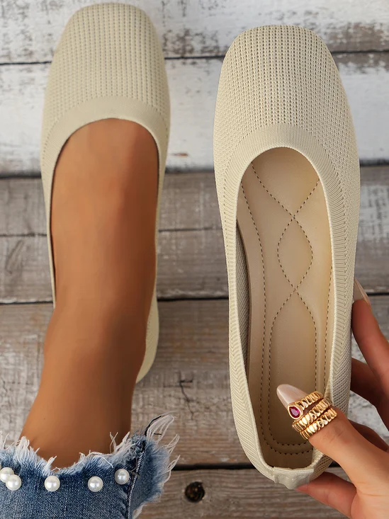 Casual Square Toe Comfy Insole Commuting Breathable Slip On Shallow Shoes