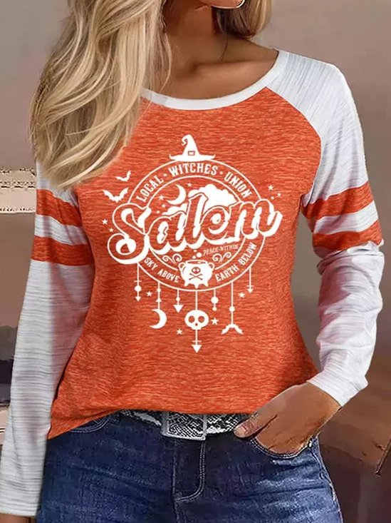 Plus Size Casual Crew Neck Halloween Jersey T-Shirt
