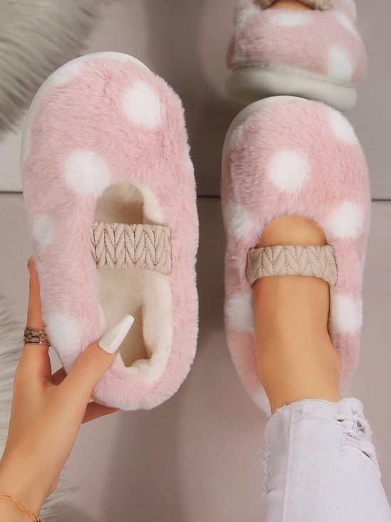 Polka Dots Stitch Detail Warm Fuzzy Bedroom Slippers