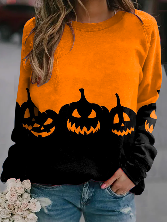Crew Neck Halloween Casual Sweatshirt
