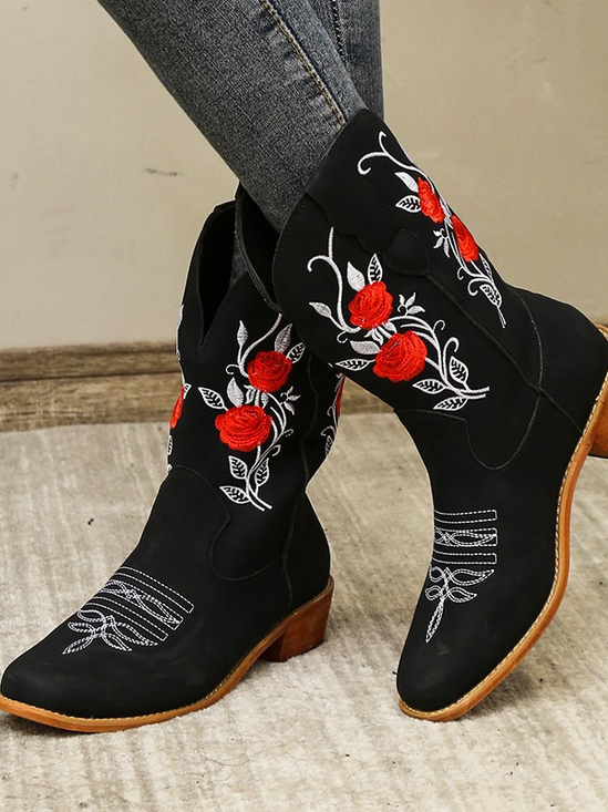 Floral Embroidery Boots