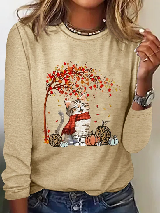 Autumn Cat Cotton-Blend Casual Shirt