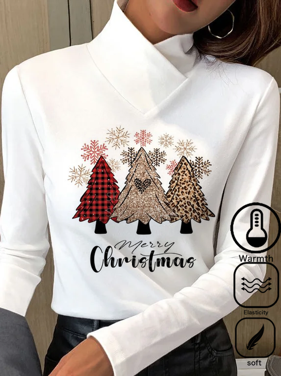 Casual Half Turtleneck Knitted Christmas T-Shirt