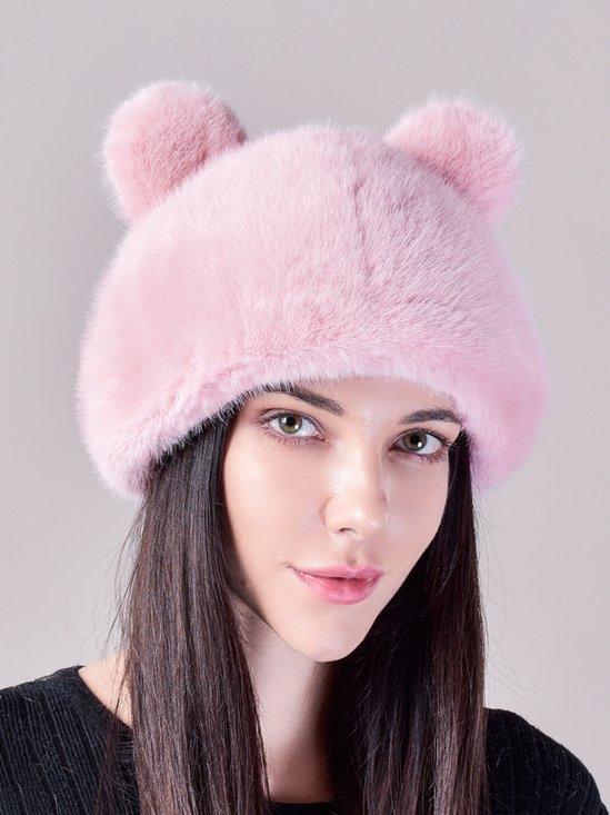 Casual Warm Faux Fur Bear Ears Hat