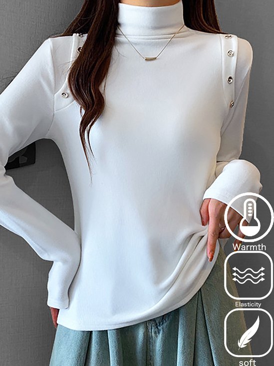 Knitted Plain Regular Fit Warmth Casual T-Shirt
