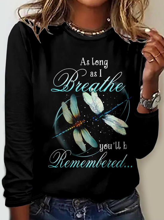 As long As Breathe Casual Dragonfly Regular Fit Crew Neck Long Sleeve Shirt