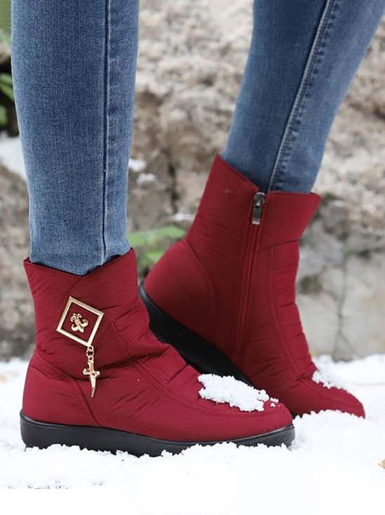 Women Casual Metal Decor Waterproof Cloth Warm Lined Snow Boots