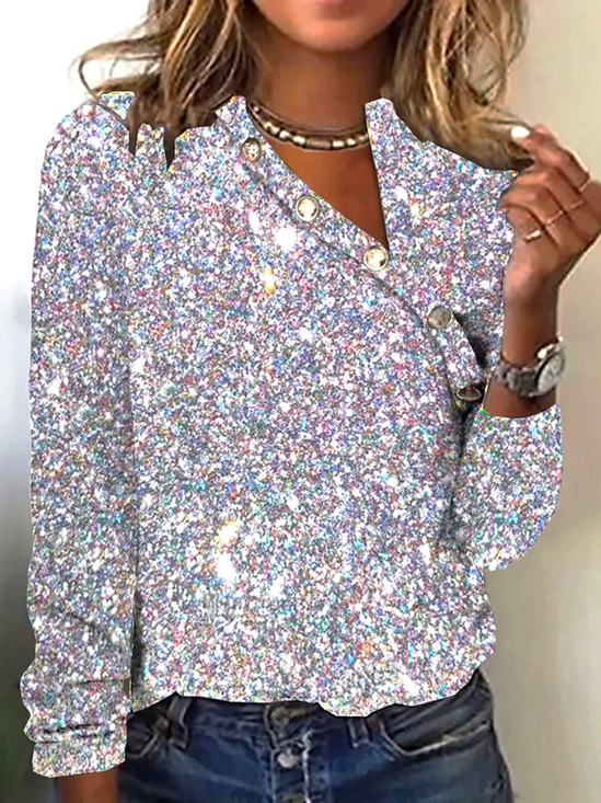 Christmas Casual Buttoned Printed T-Shirt