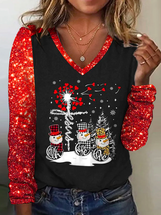 Christmas V Neck Casual T-Shirt