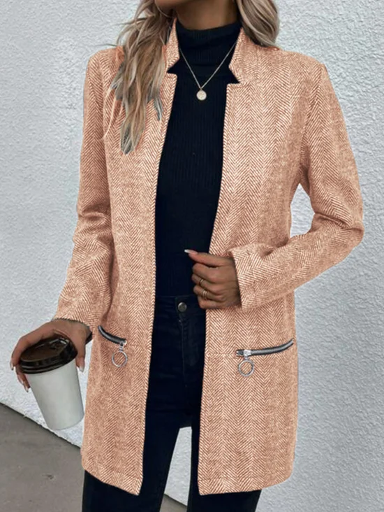Casual Loose Mid-long Zipper Herringbone H-Line Jacket