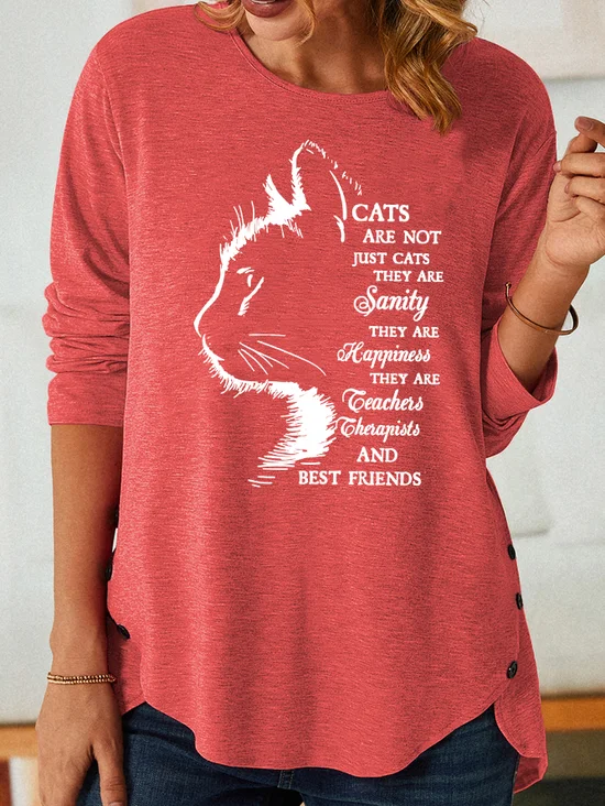 Women Cat Light Letters Loose Casual Top