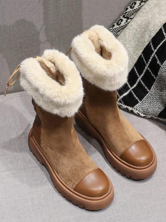 Casual Furry Thick Bottom Anti-slip Lace-up Mid-calf Snow Boots