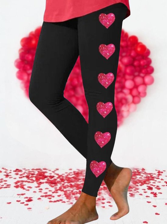 Heart/Cordate Print Slim fit Pants Valentine's Day Tight Casual Long Leggings