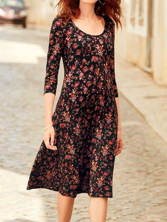 Crew Neck Floral Casual Loose Dress