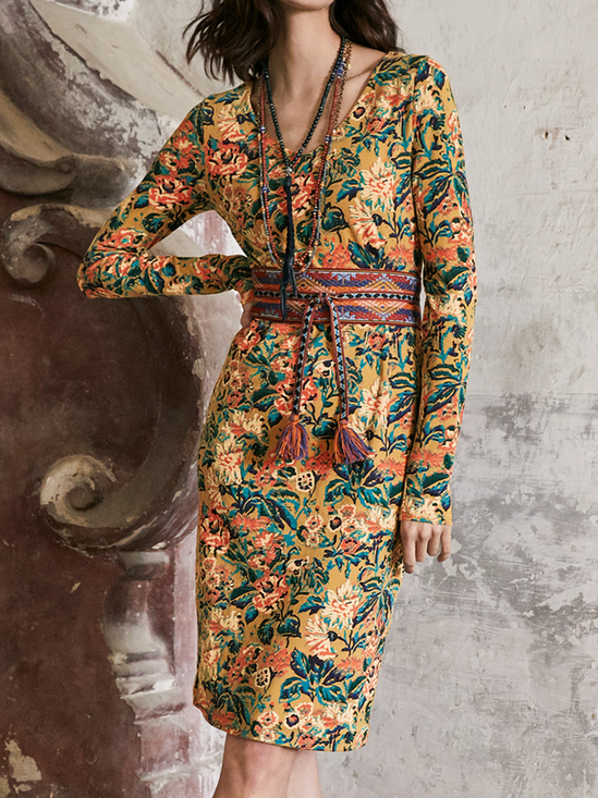 Casual V Neck Floral Dress