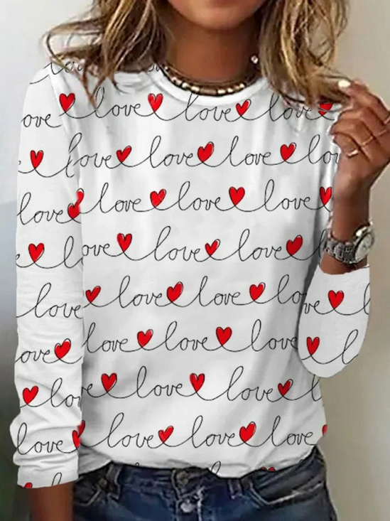 Loose Heart/Cordate Print Valentine's Day Casual Loose Crew Neck Long Sleeve T-Shirt