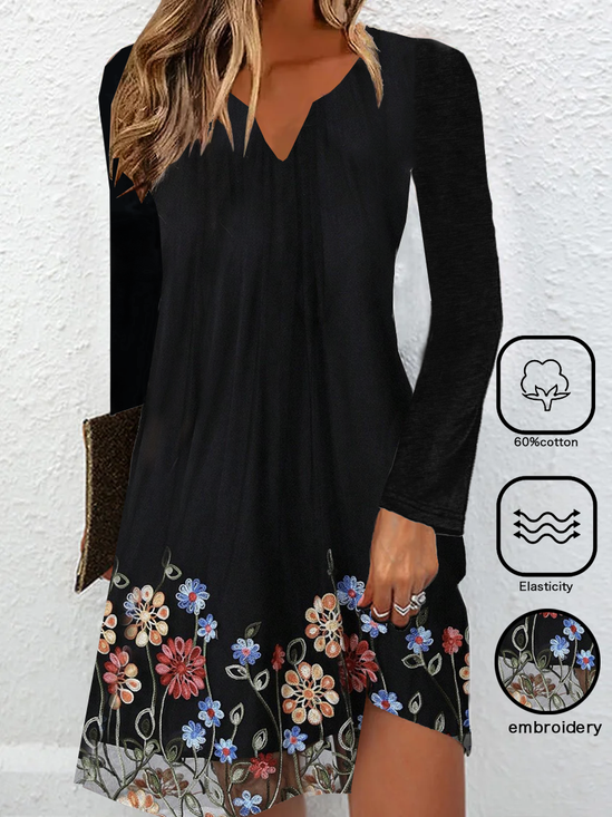 Embroidery Mesh Casual Floral Dress