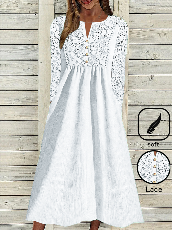 Casual Loose Pocket Stitching Notched Dress