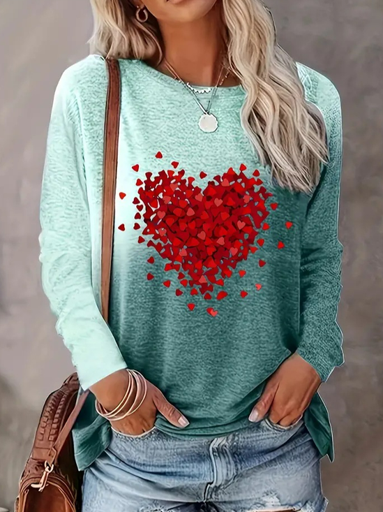 Casual Crew Neck Loose Heart/Cordate T-Shirt