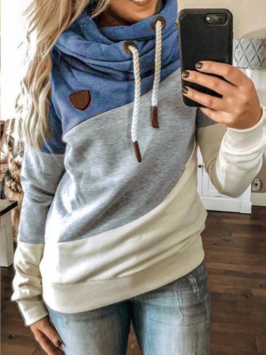 Knitted Contrast Stitching Loose Sports Hoodie