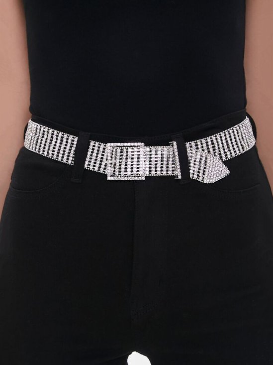 Rhinestone Hollow Out Square Pin Buckle Belt