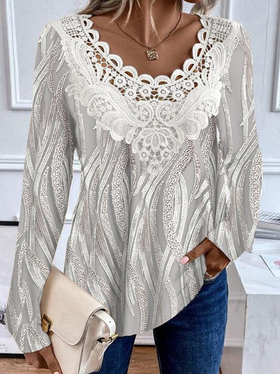 Abstract Loose Casual Lace Shirt