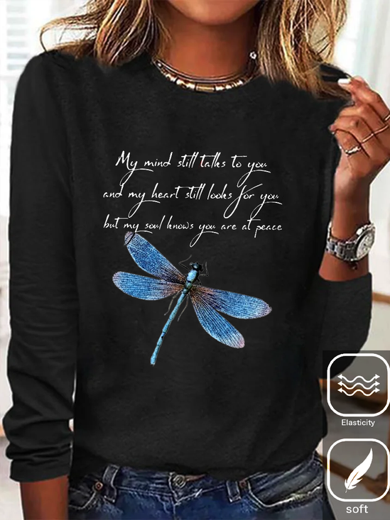 Casual Crew Neck Jersey Dragonfly T-Shirt