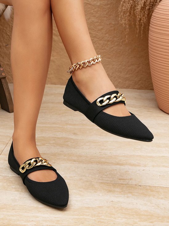 Metal Chain Breathable Mesh Fabric Mary Jane Shoes